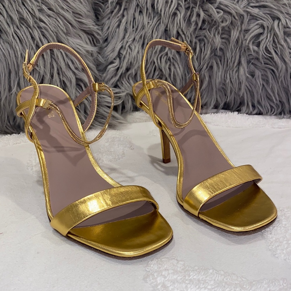 DVF | Frankie Gold Chain Slingback Sandals. Size 7M